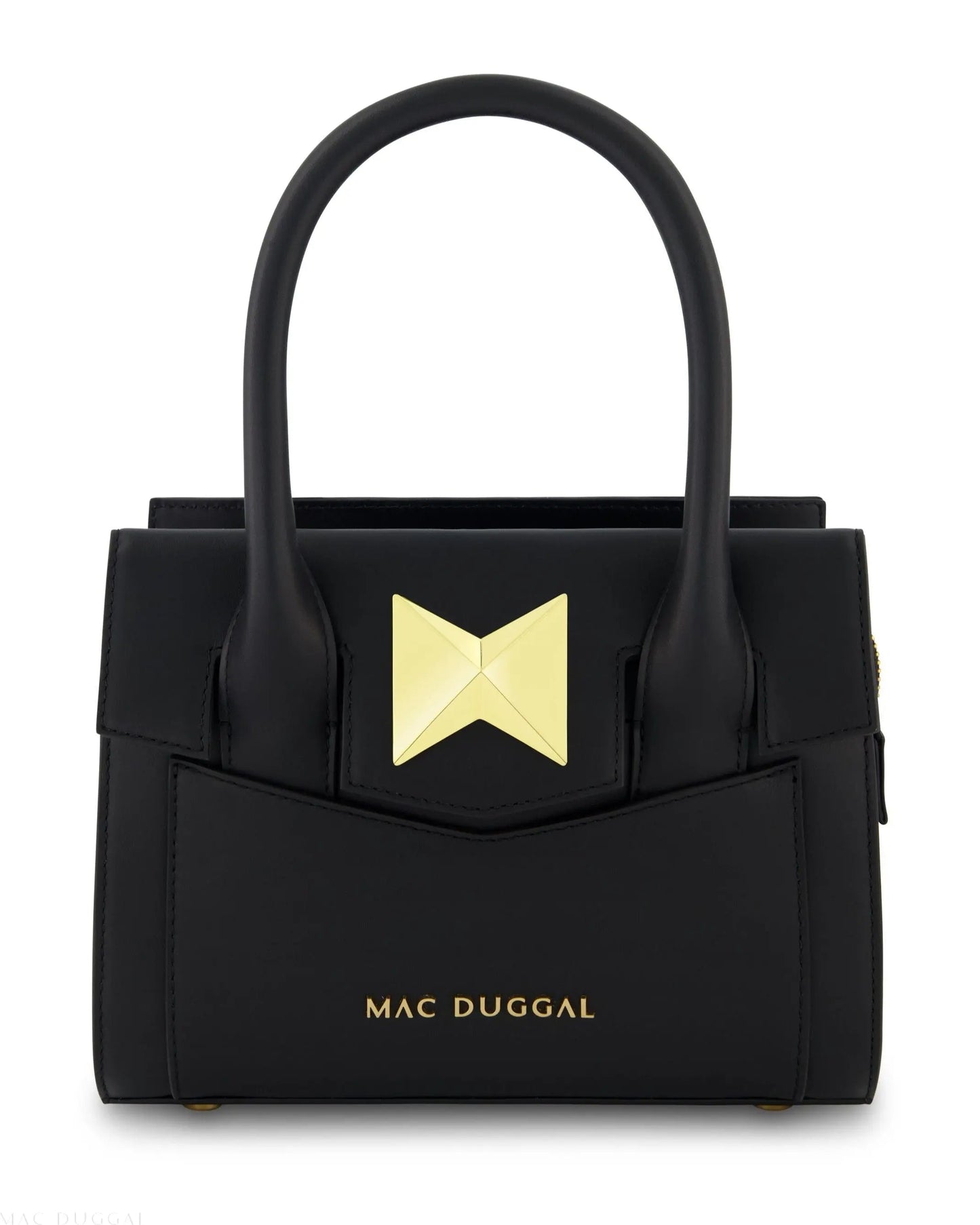 Black Small Leather Tote Bag With Gold Hardware