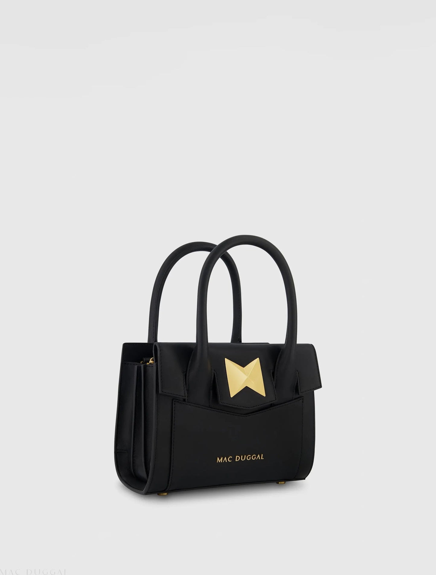 Black Small Leather Tote Bag With Gold Hardware