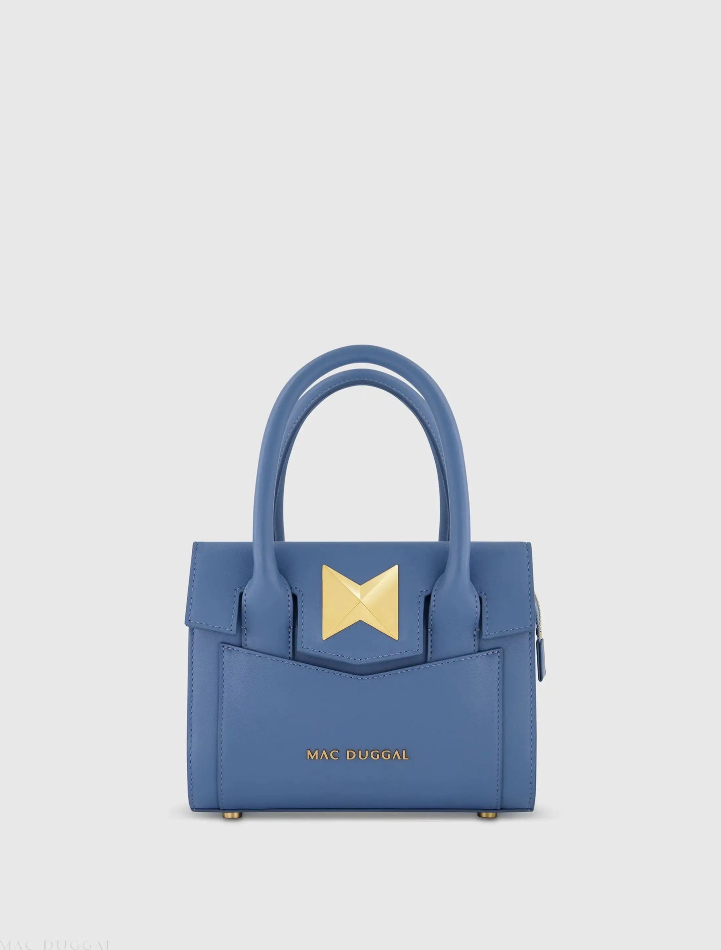 Blue Small Leather Tote Bag With Gold Hardware
