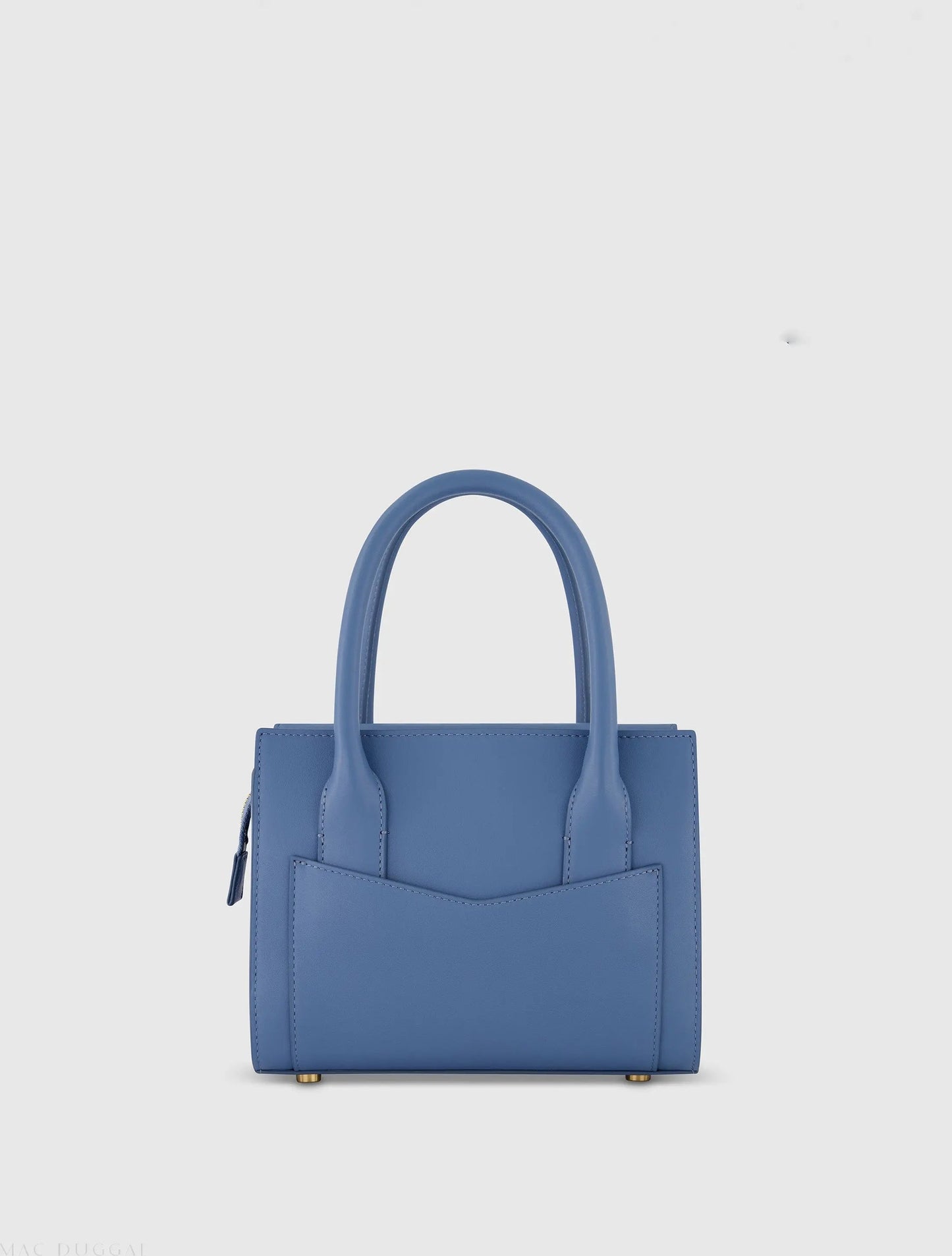 Blue Small Leather Tote Bag With Gold Hardware
