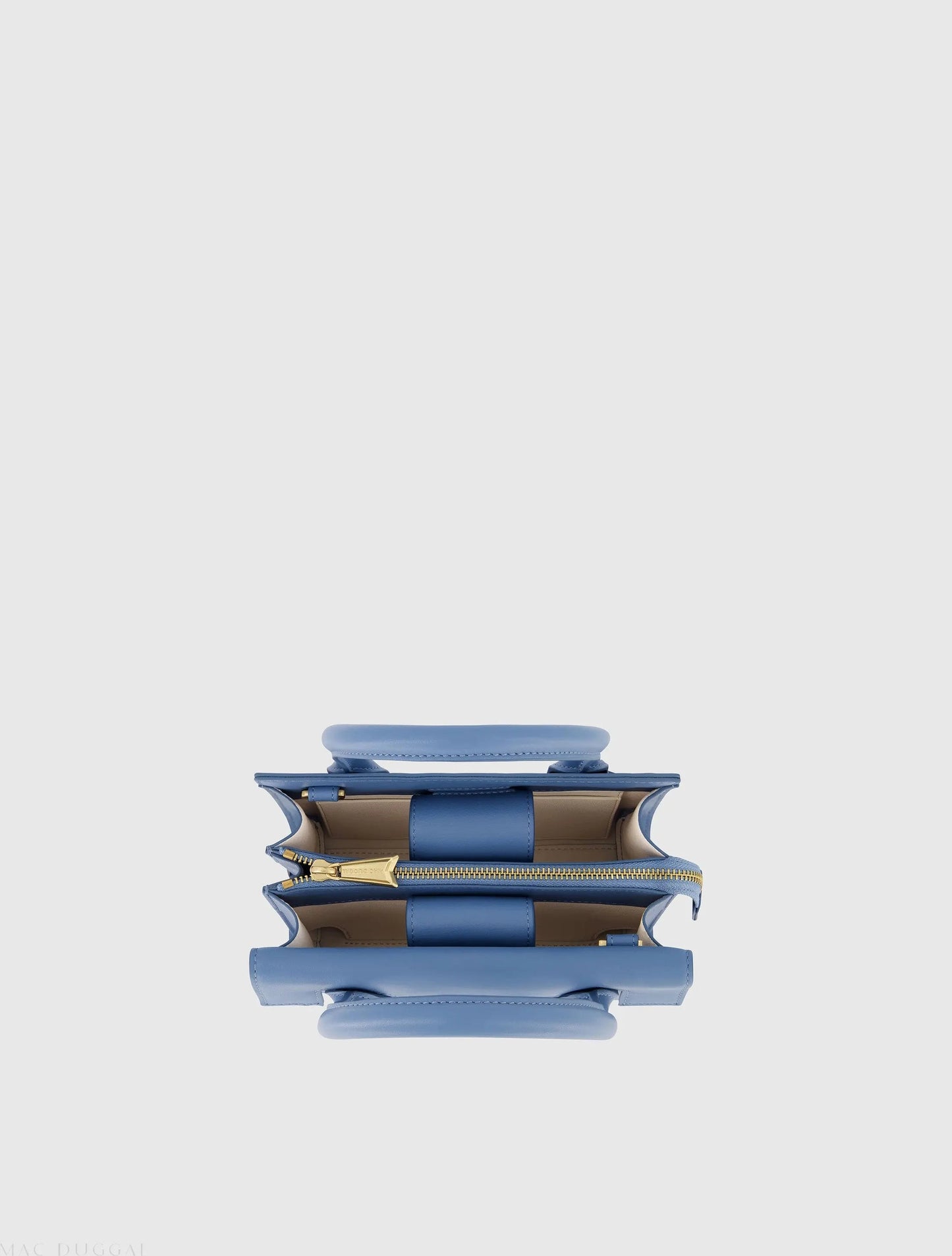 Blue Small Leather Tote Bag With Gold Hardware