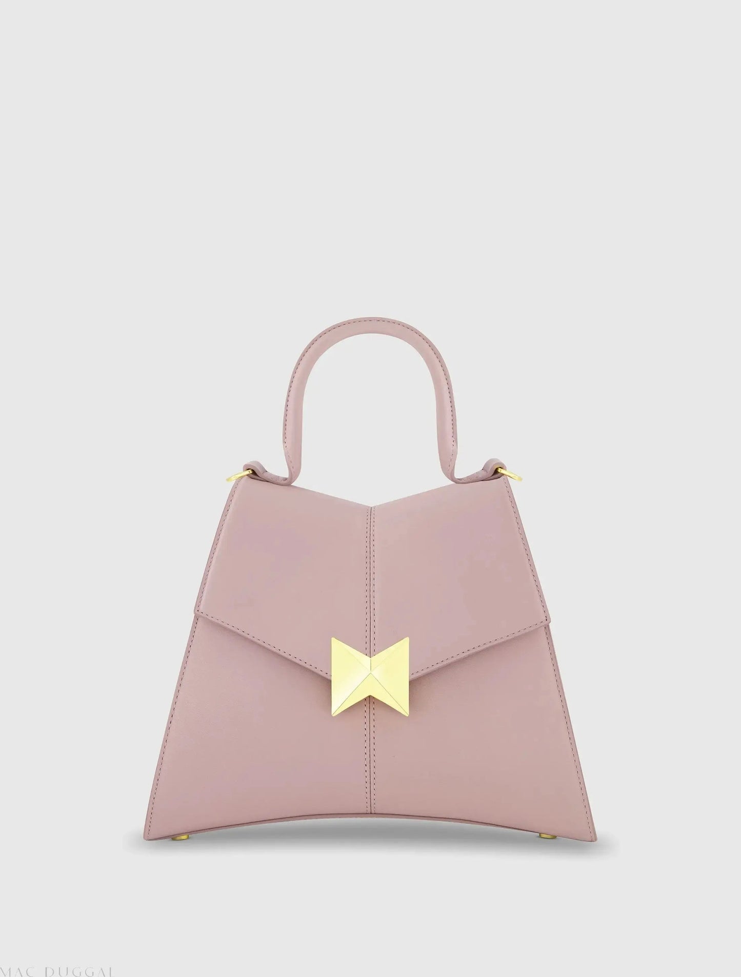 Medium Angular Leather Top Handle Handbag with Gold Hardware