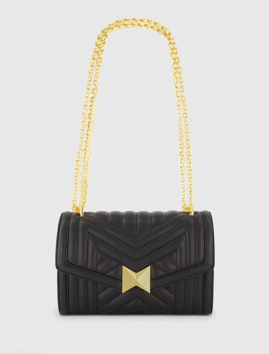 Black Quilted Napa Leather Handbag With Gold Chain