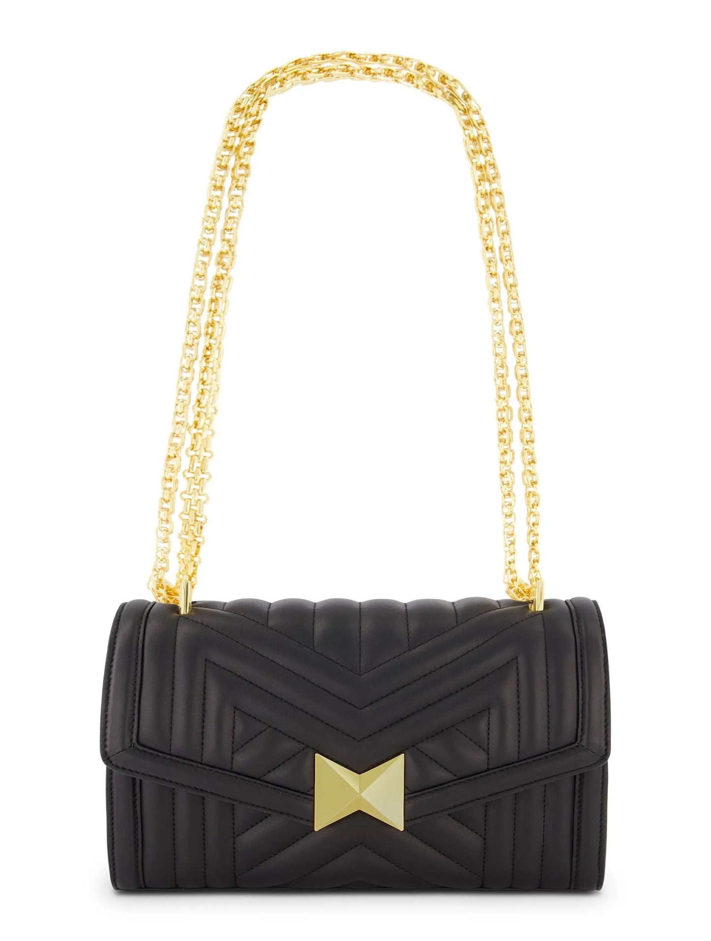 Black Quilted Napa Leather Handbag With Gold Chain