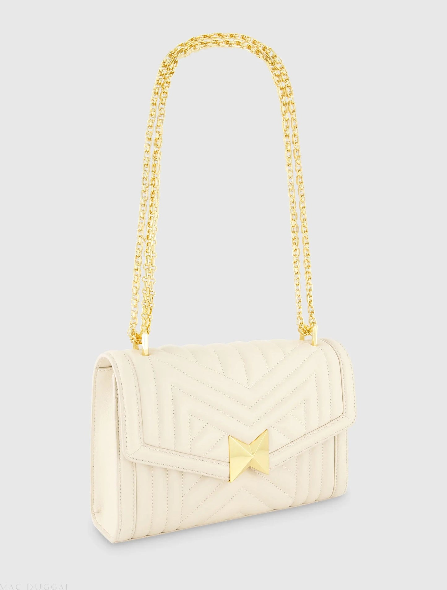 White Quilted Napa Leather Handbag With Gold Chain