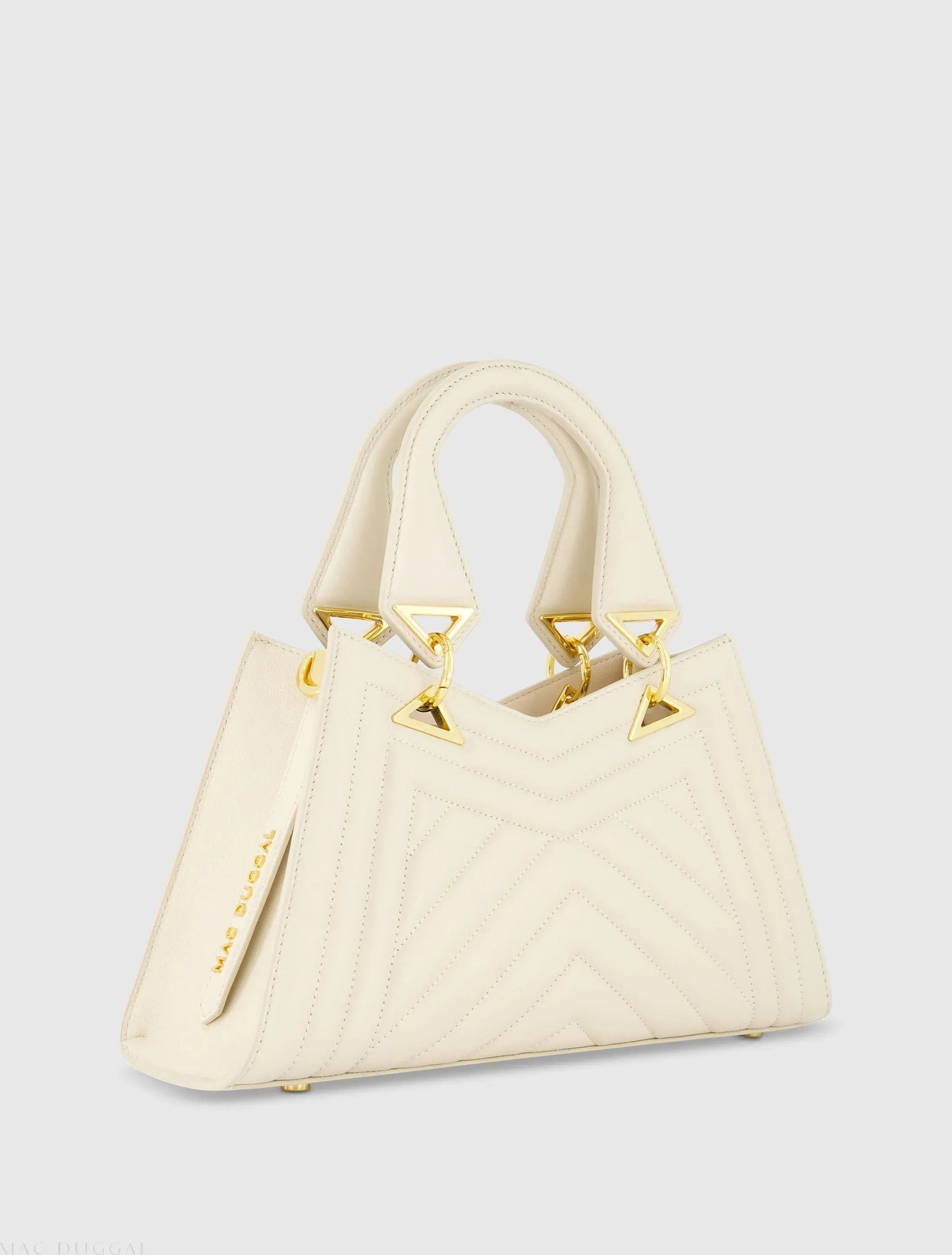 White Quilted Napa Leather Angular Handbag