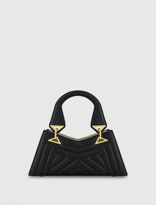 Black Angular Quilted Napa Leather Handbag