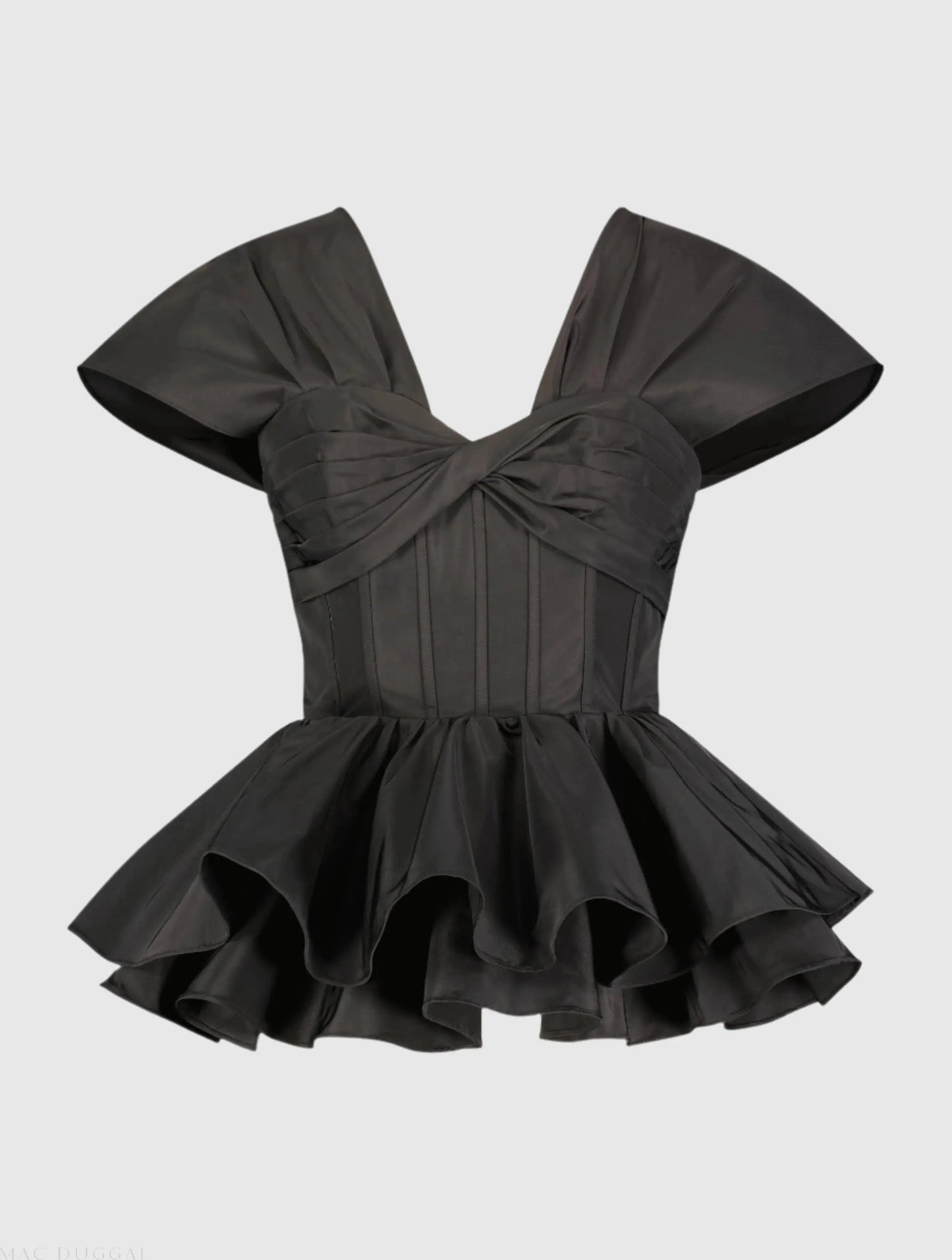 Black Faille Twist Bustier Peplum Top