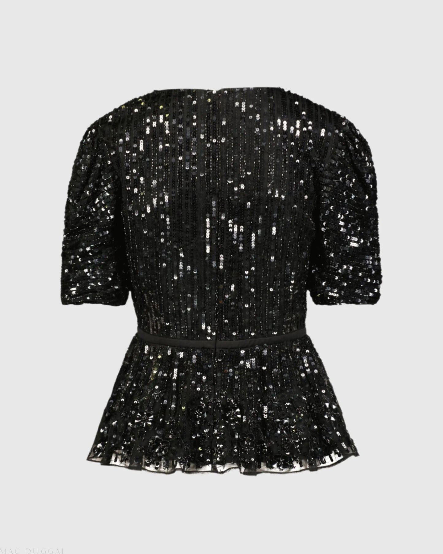 Black Sequined Puff Sleeve Faux Wrap Top - FINAL SALE
