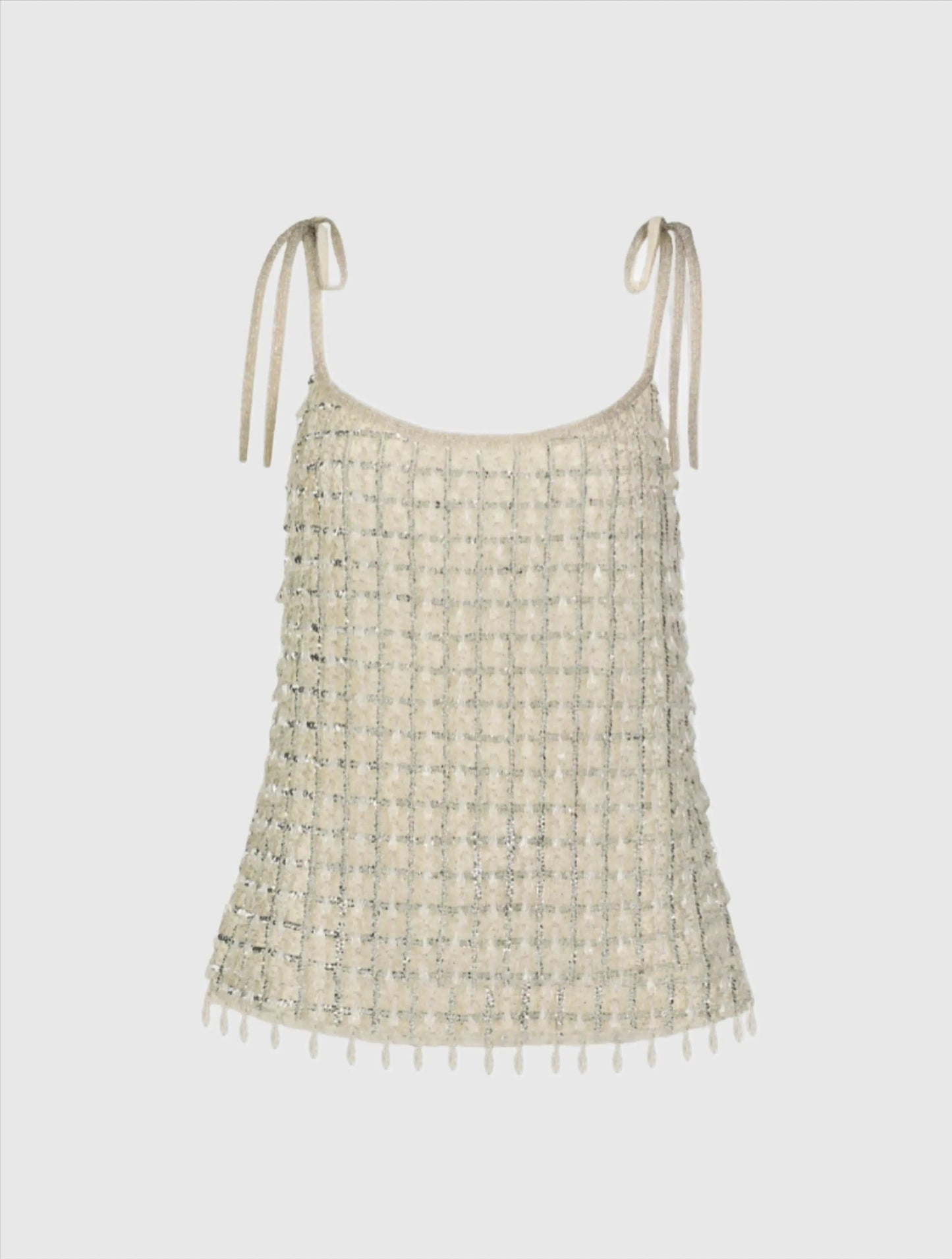 Silver Crystal Embellished Soft Tie Cami Top