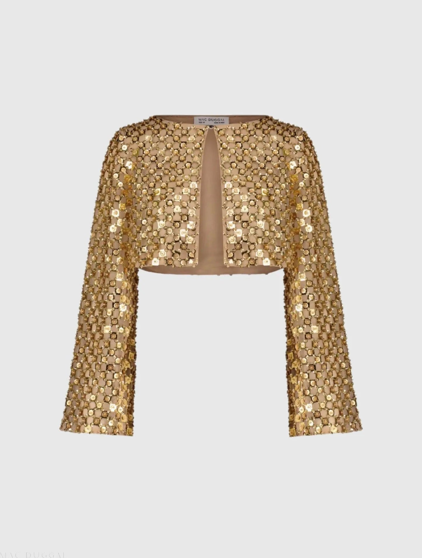 Gold Beaded Sequin Georgette Long Sleeve Cardigan